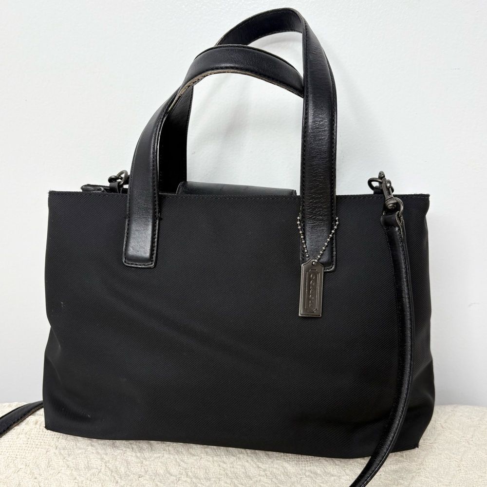 90s Vintage Coach Mercer Satchel 7400 Black Twill Leather Crossbody Tote Bag